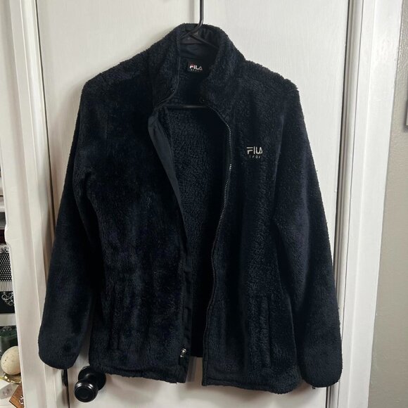 Fila black soft fleece full zip jacket with pockets. Sz M - Picture 1 of 7